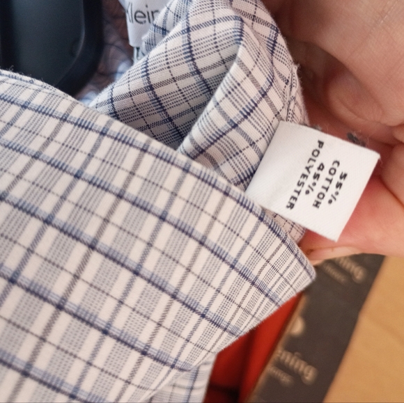 Calvin Klein Slim Fit Stretch Wrinkle Free Blue Check Dress Shirt XL - Picture 11 of 11